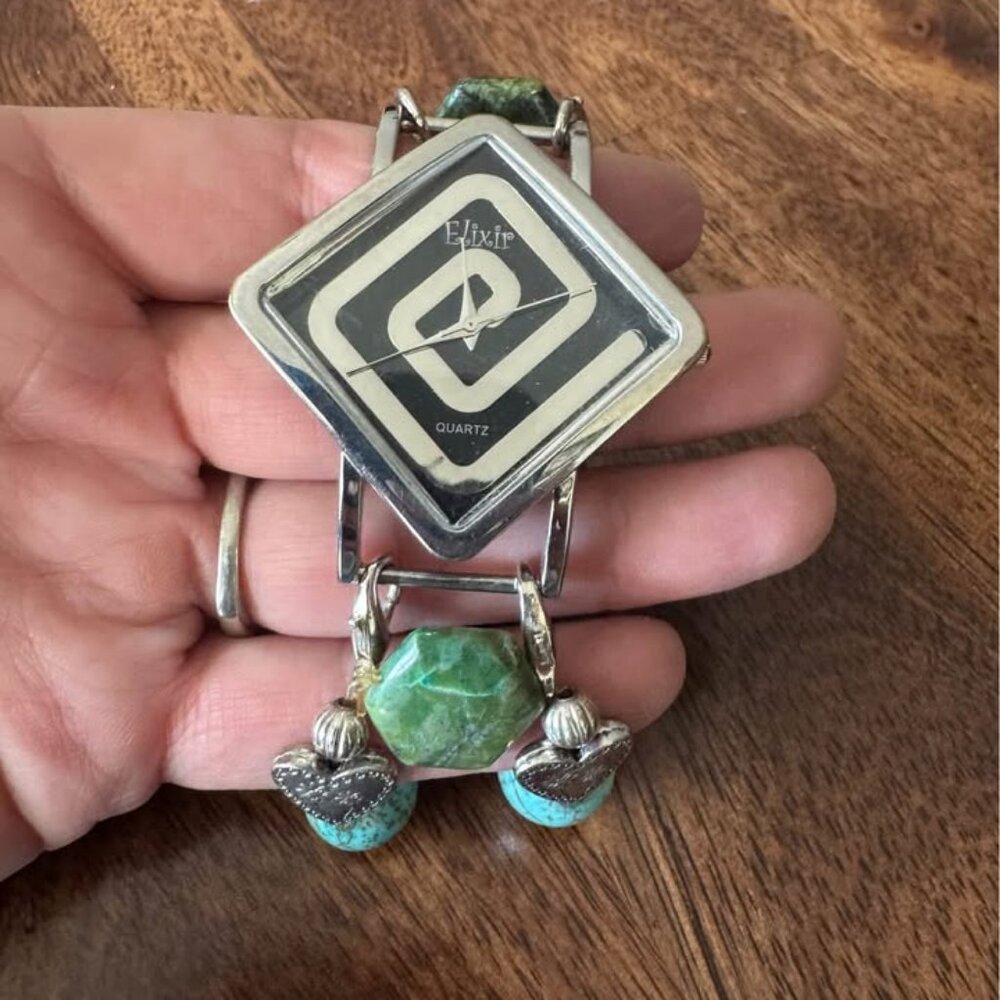 ELIXIR Turquoise & Silver Beaded Stretch Watch